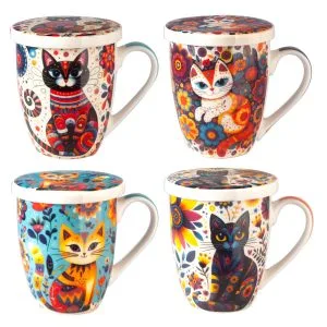 Taza para Infusiones con Filtro y Tapa – Diseño Gato